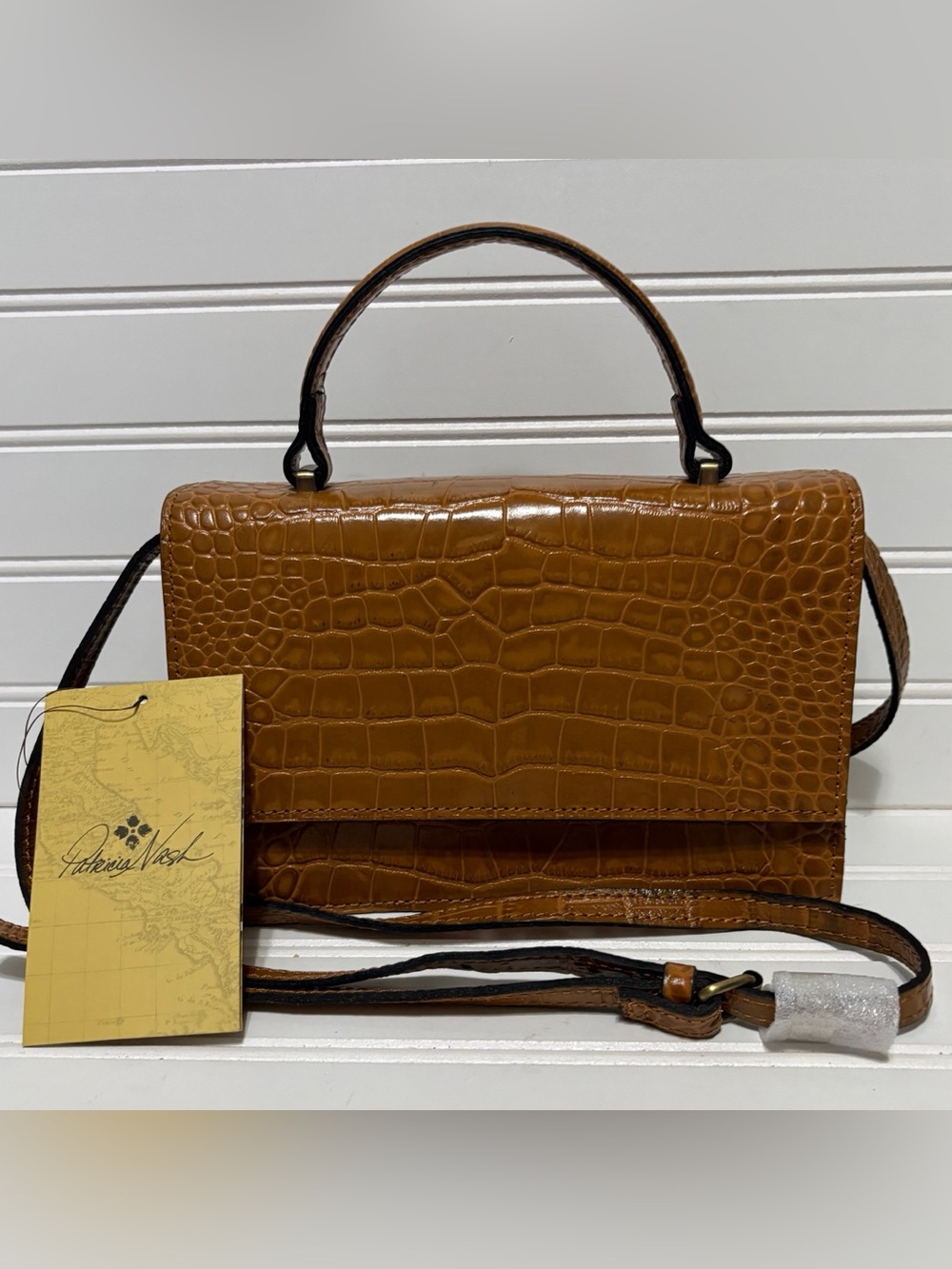 PATRICIA NASH Goring Brown Croc Embossed Top Handle Crossbody Shoulder Bag NEW